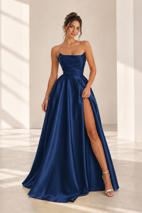 Noa Navy Classic Navy Satin Gown
