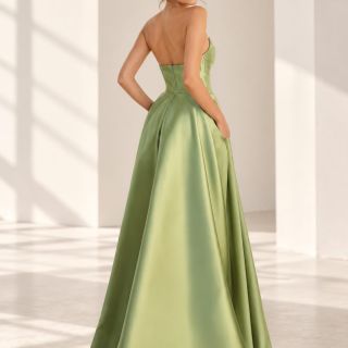 Noa Pistachio Satin Gown, Back View