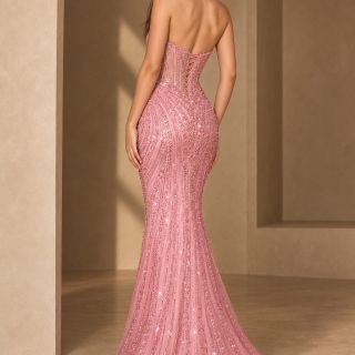 Rose Pink Beaded Gown, Back View