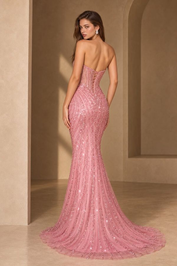 Rose Pink Beaded Gown, Back View