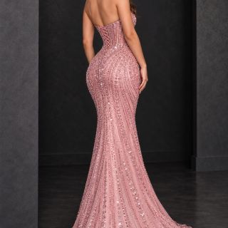 COCO Rose Pink Beaded Gown, Back View