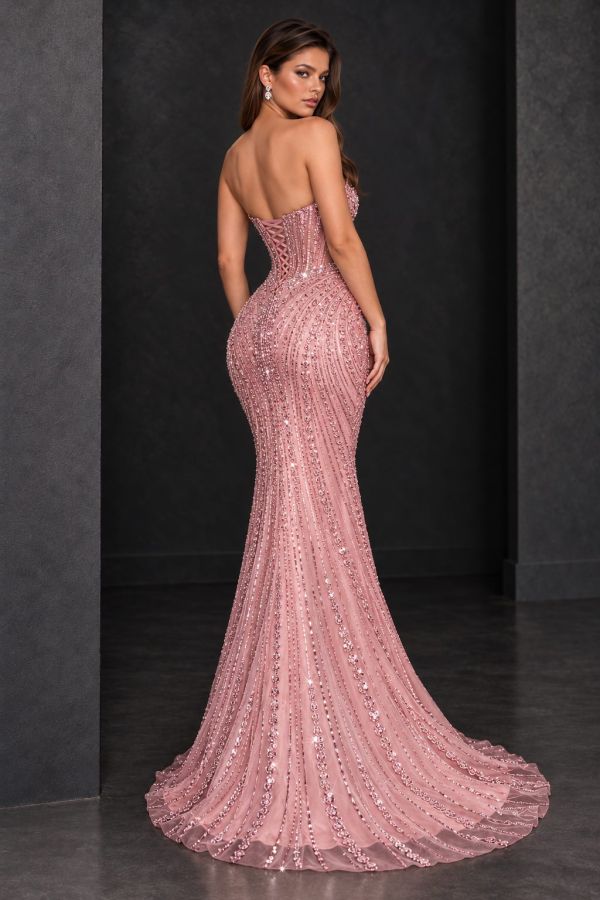 COCO Rose Pink Beaded Gown, Back View