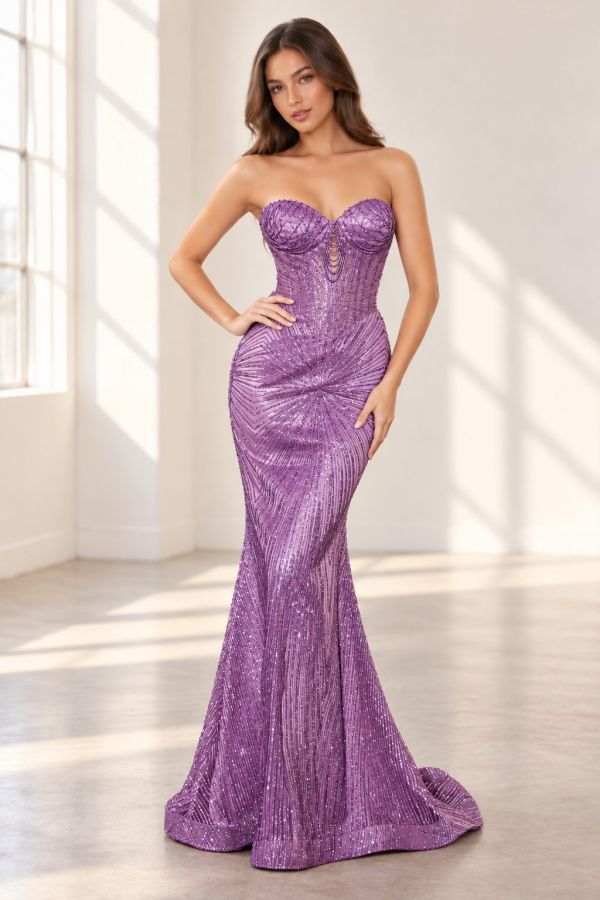 Sienna Violet Beaded Mermaid Gown